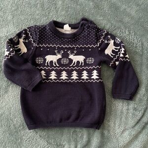 H&M 2T Navy Blue Sweater with Reindeer Pattern